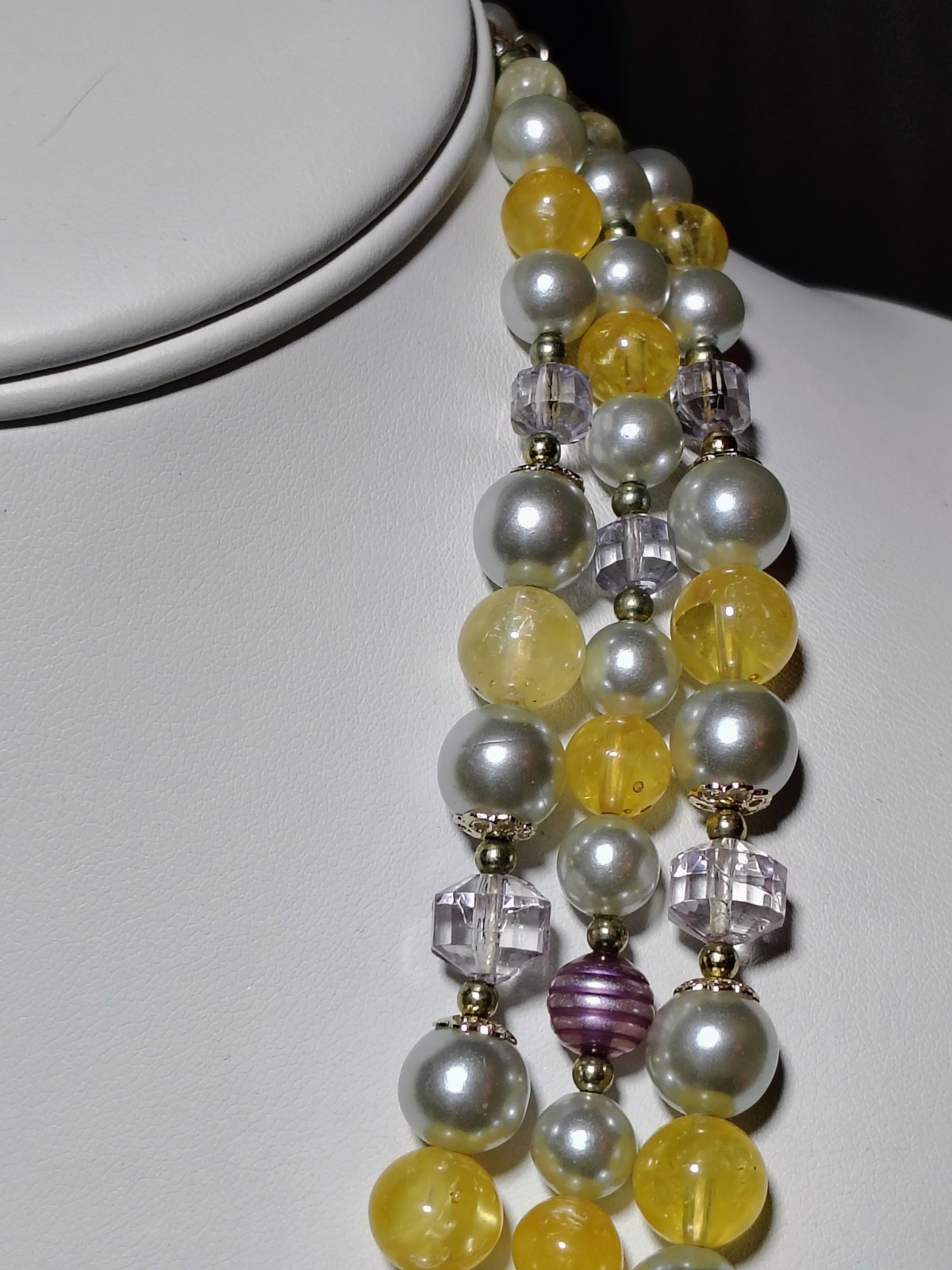 S401 Vtg Set Japan Multi Strand Beaded Necklace Clip Earrings Glass Faux Pearl
