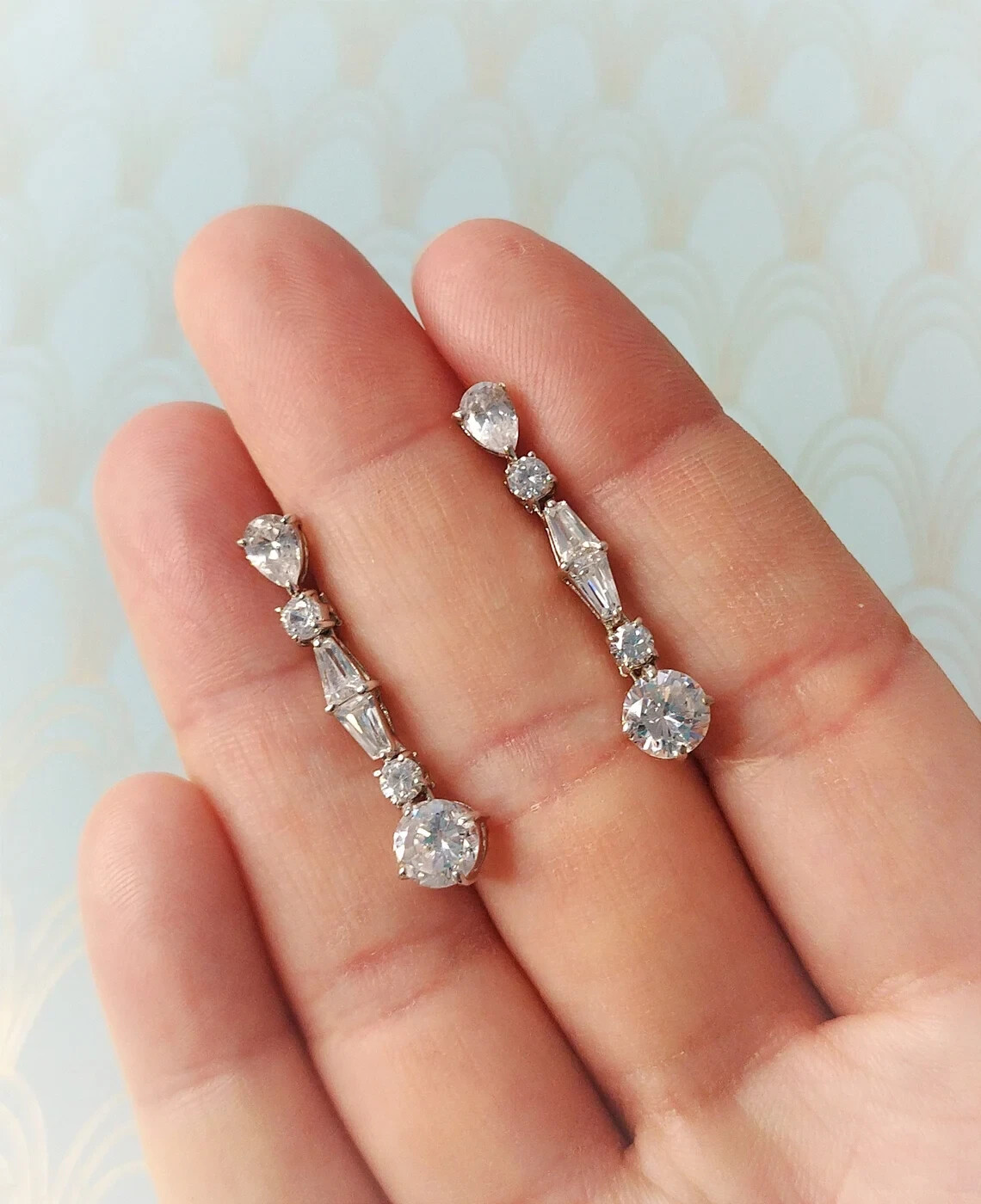 Vintage Art Deco Style Lab-Created Diamond Dangle/Drop Earrings Solid 925 Silver