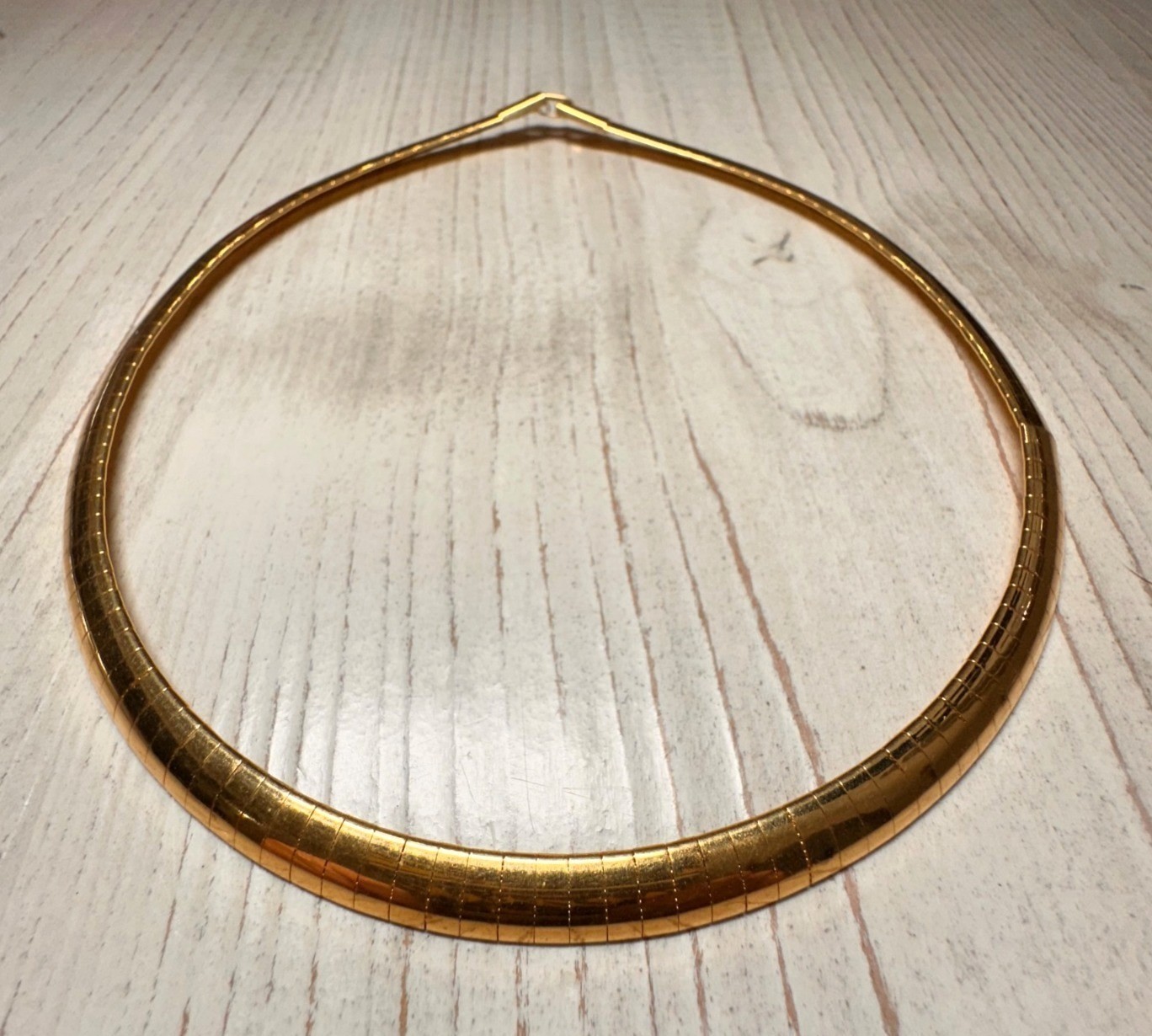 Goldtone Snake Chain Choker Necklace Ribbed Design