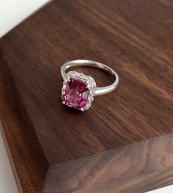 Art Deco Octogen Cut Ruby Lab Created Diamond Wedding 14K White Gold Filled Ring