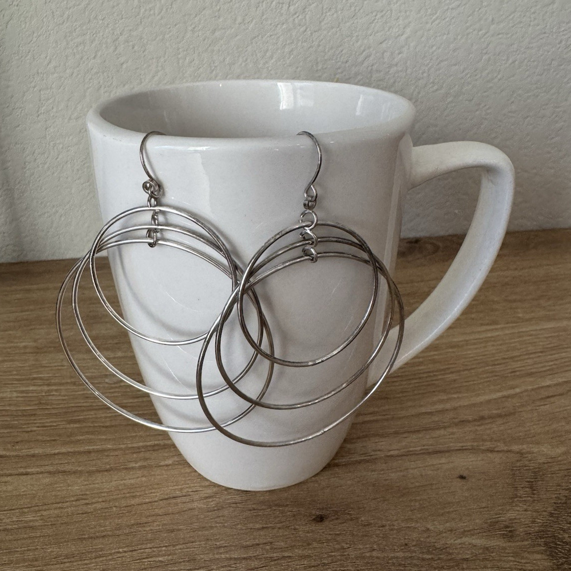 Vintage Sterling Silver Multi Hoop Cascada Dangle Hook Earrings, 3 in Metal