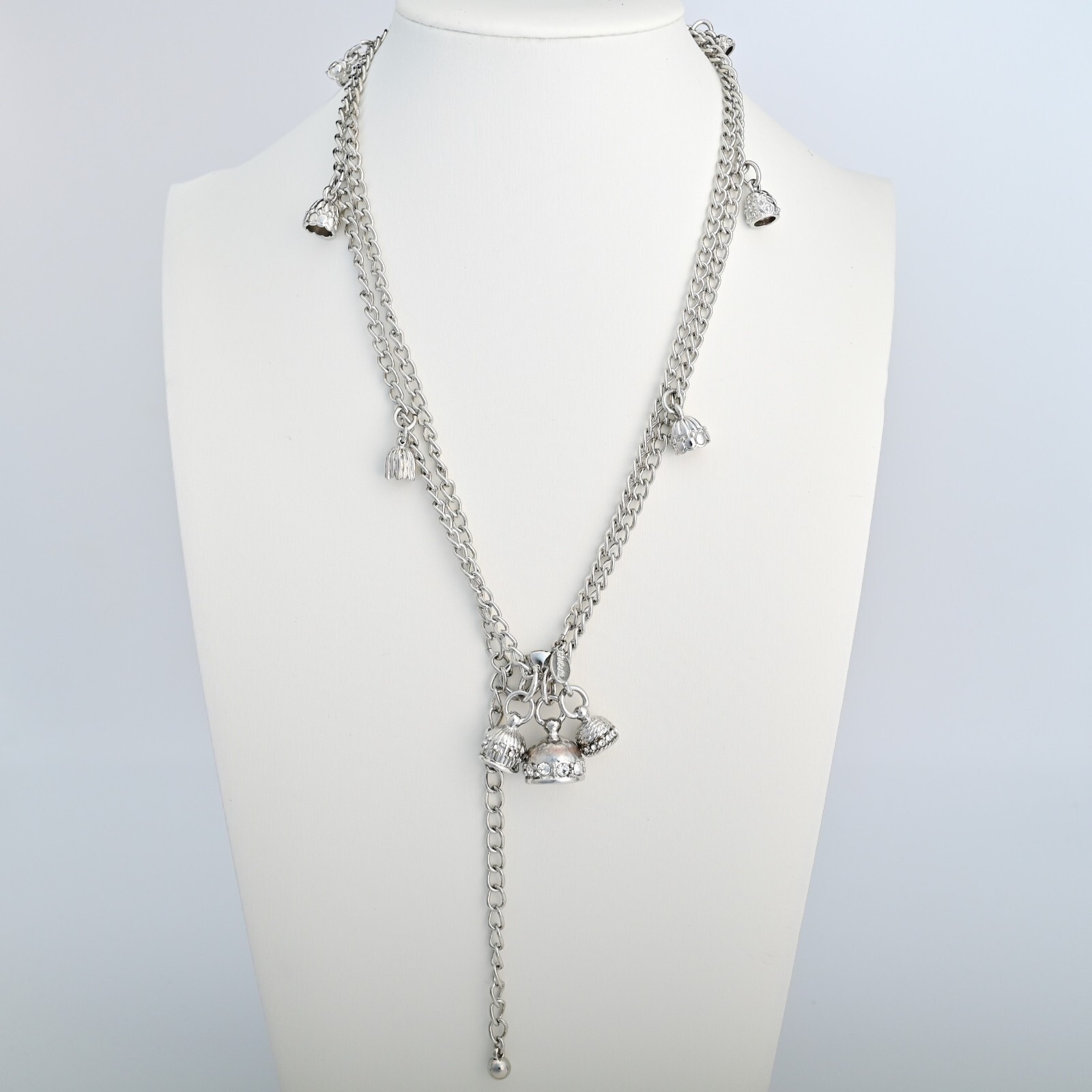 CHICOS Original Vintage Signed Silver Tassell Charm Drop Pendant Estate Necklace