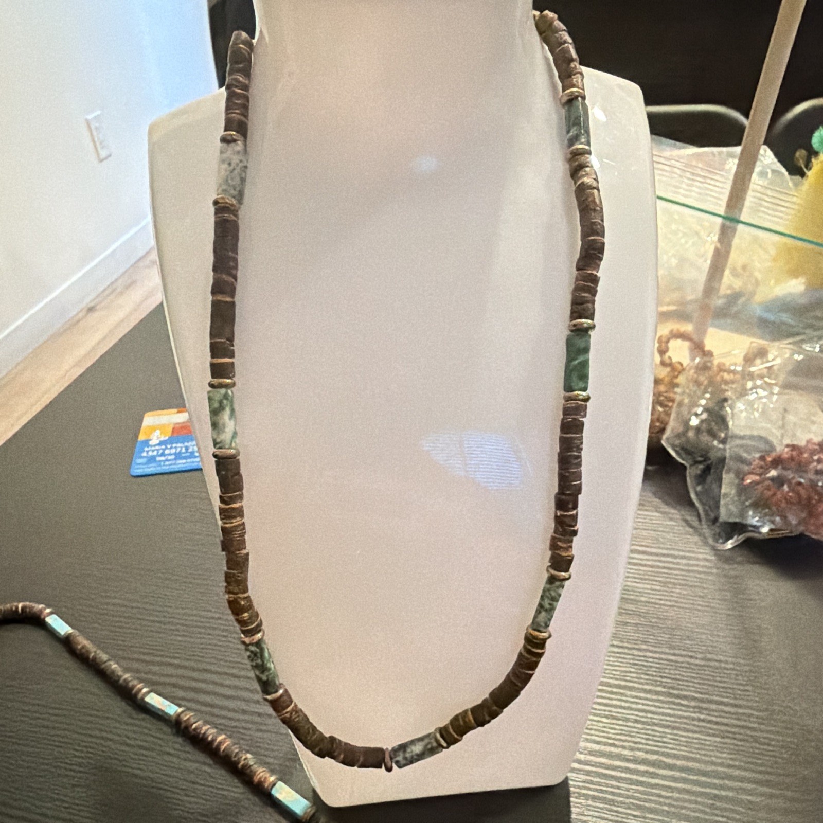 Turquoise Heishi Beaded Necklace Strand, Stone, Brown Blue Green Unisex