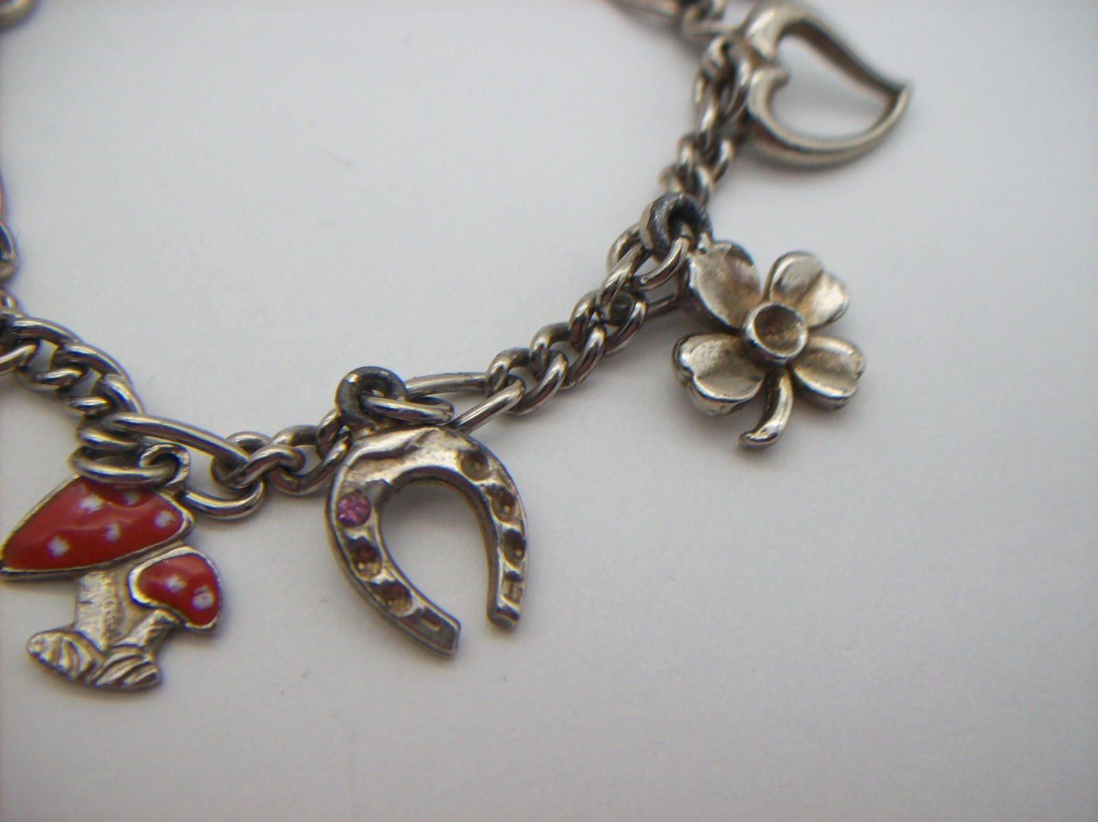 Vintage Silvertone Mix GOOD LUCK Charm Bracelet, Enamel, some made in Germany