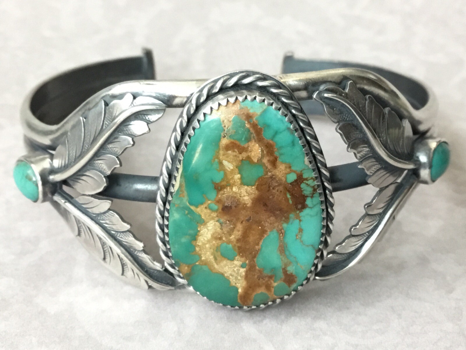 Sterling Cuff Bracelet, Natural Turquoise, Southwest Style, 6-1/8 Inches