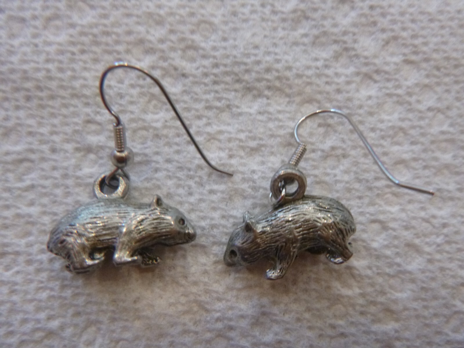 Vintage Sterling/Pewter From Australia Wombat Earrings Very Detailed Unique