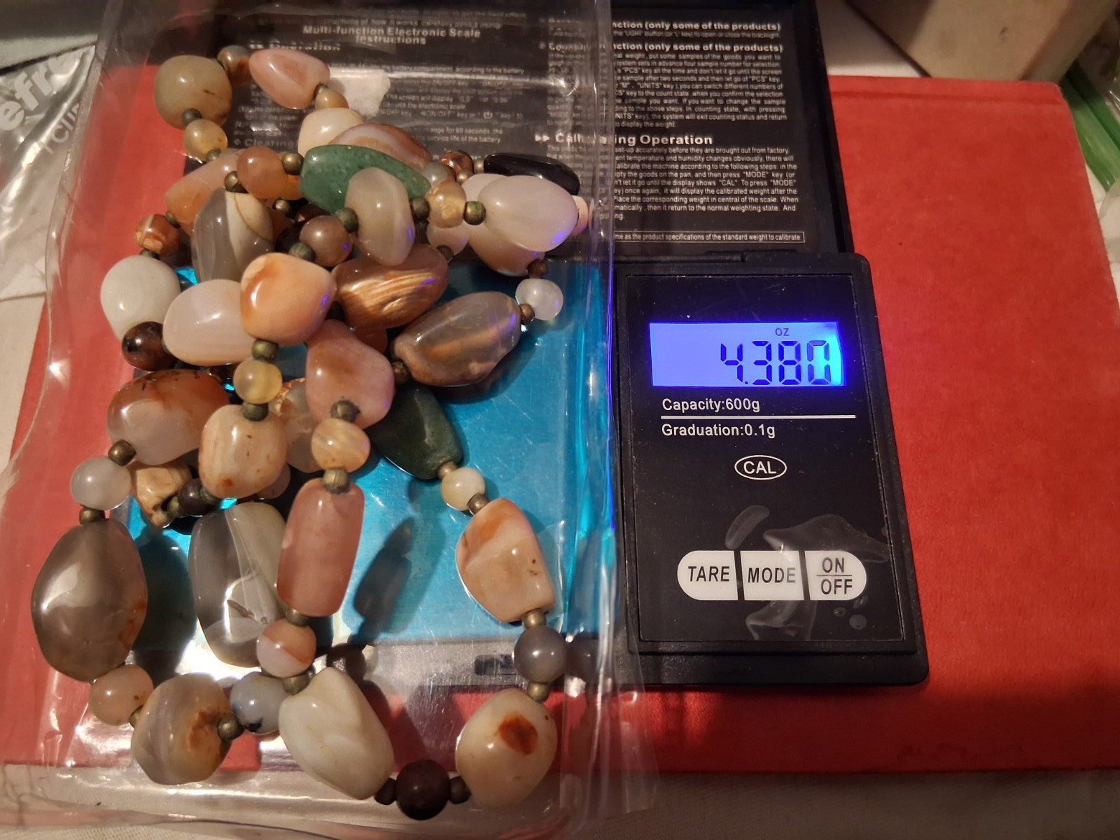 Vintage 60s Beggars Bead Necklace Polished Agate Stone Heavy 34″