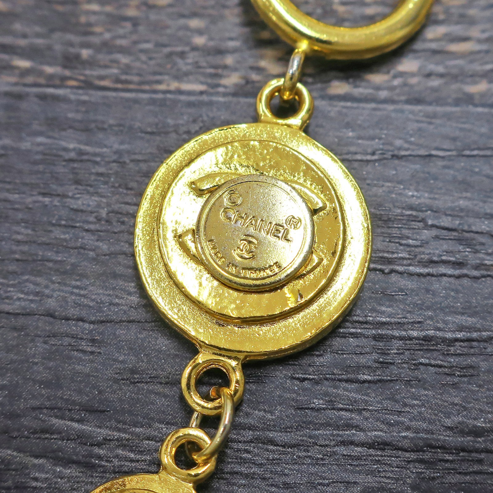 CHANEL Gold Plated CC Logos Vintage Coin Chain Necklace Pendant #1332c Rise-on