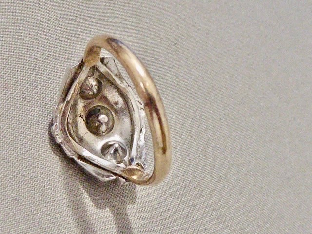 ANTIQUE EDWARDIAN 10K YG ON STERLING SILVER SIZE 6.75 CLEAR STONE RING DECO RING