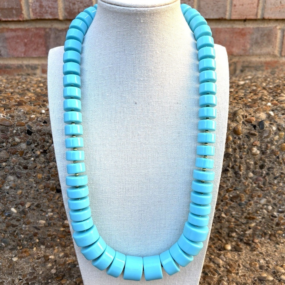 VTG Joan Rivers Graduated Disc Acrylic Lucite Necklace Turquoise Chunky 24″