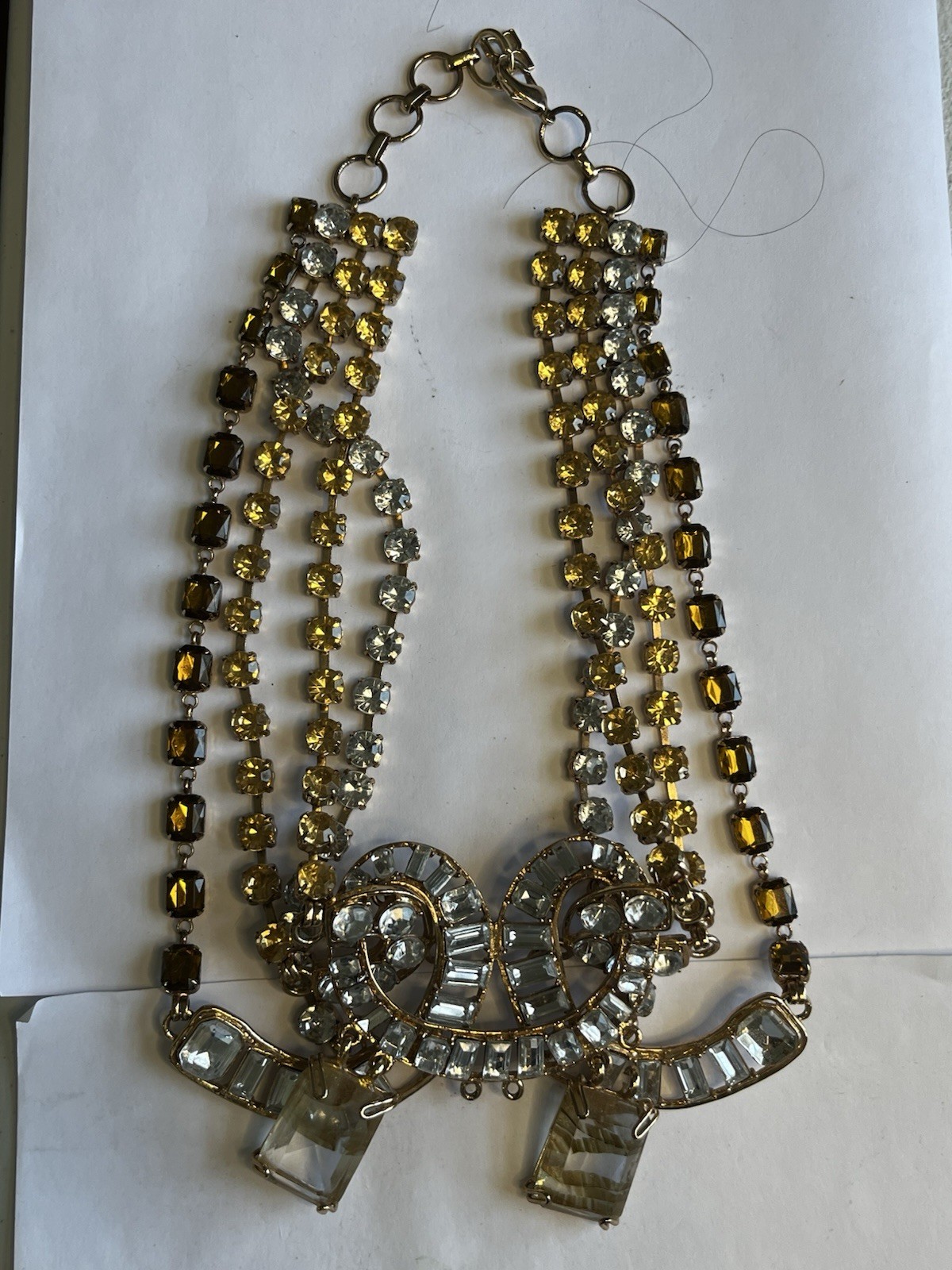 Spectacular Statement Gold Tone Bib Necklace 4 Strand Amber Smokey Clear!!!