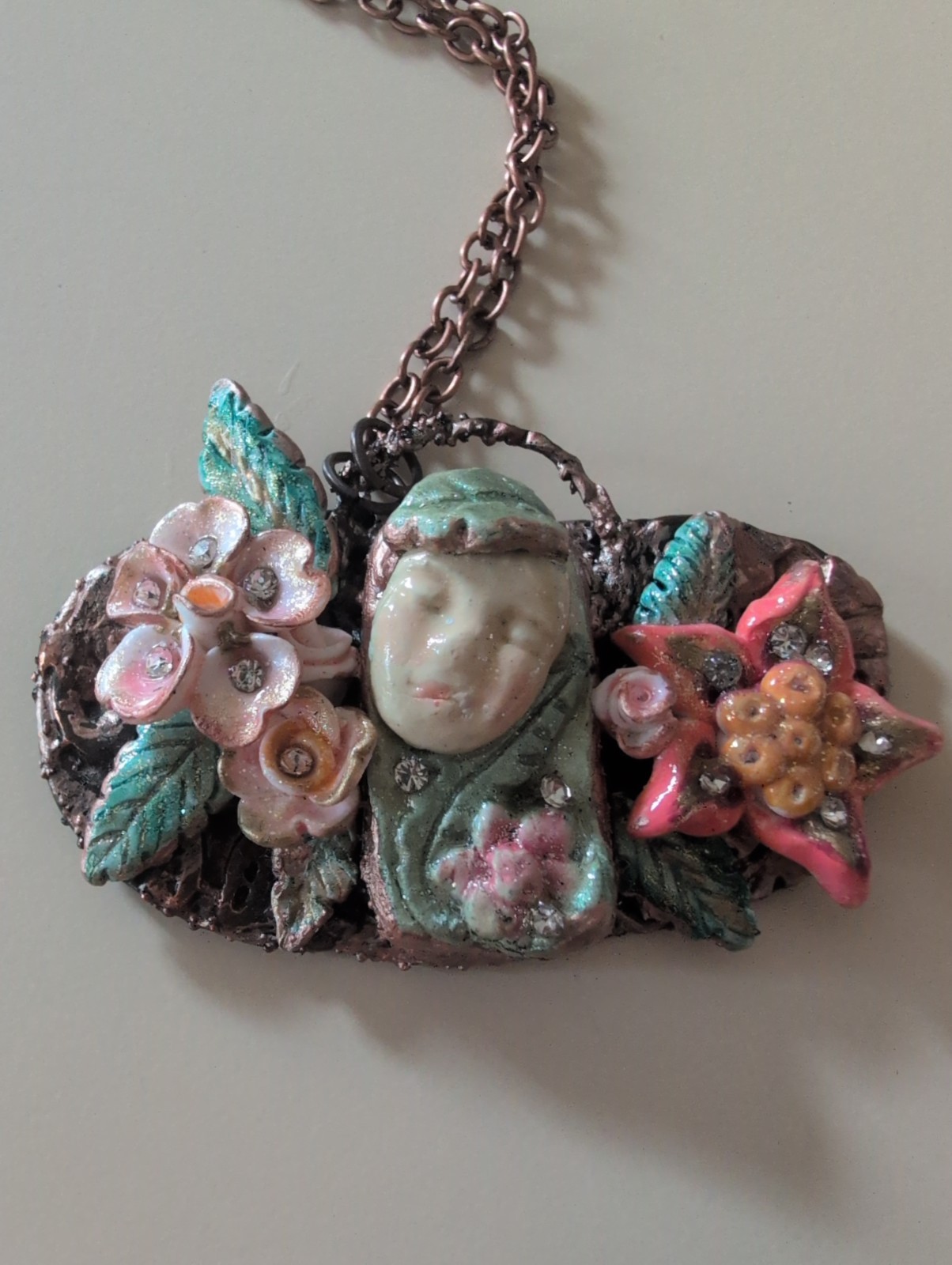 Electroformed Copper Polymer Clay Handmade Fairy Pendant Necklace