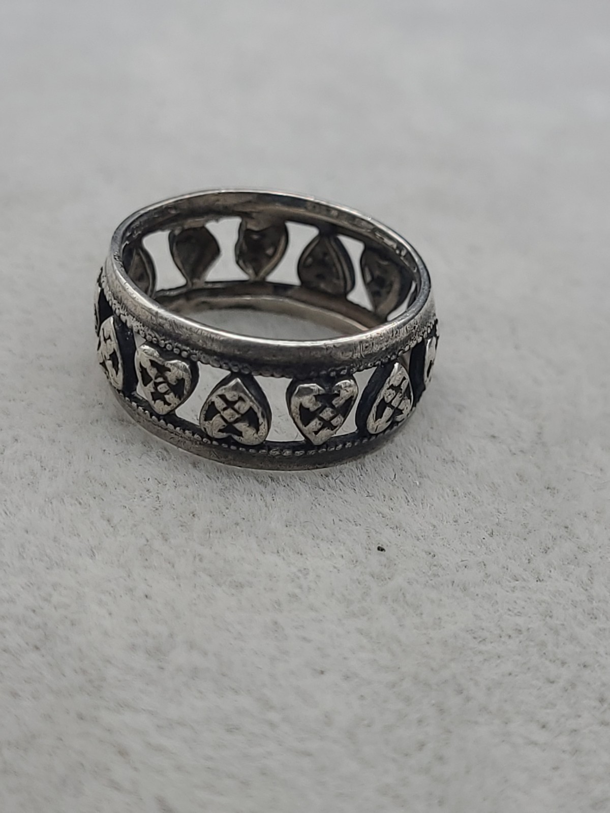 13 HEARTS OPEN WEAVE Vintage 925 Sterling Silver Band Ring Size 5.25 To 5.50