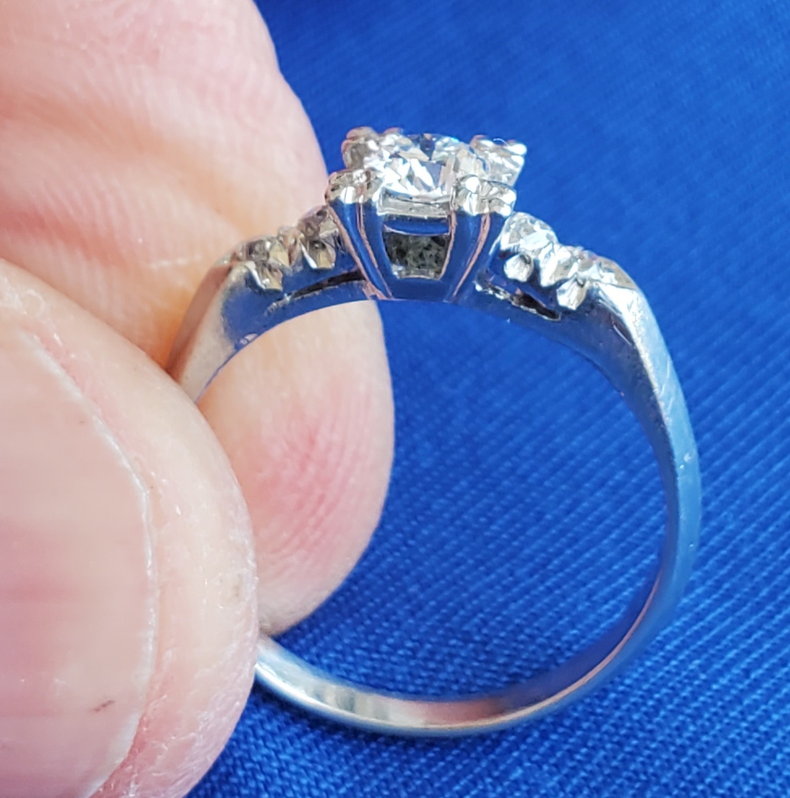 Original EARTH MINED DIAMOND Deco Engagement Ring Vintage PLATINUM Solitaire 6.5