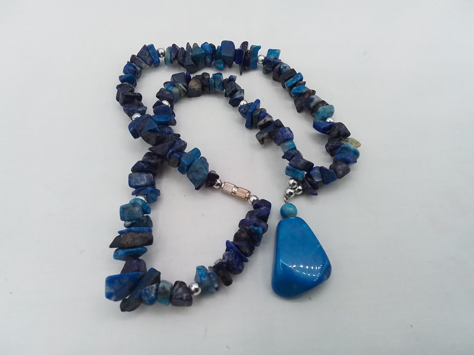 16″ ROUGH CUT NATURAL LAPIS LAZULI STONE BLUE PURPLE POLISH PENDANT NECKLACE VTG