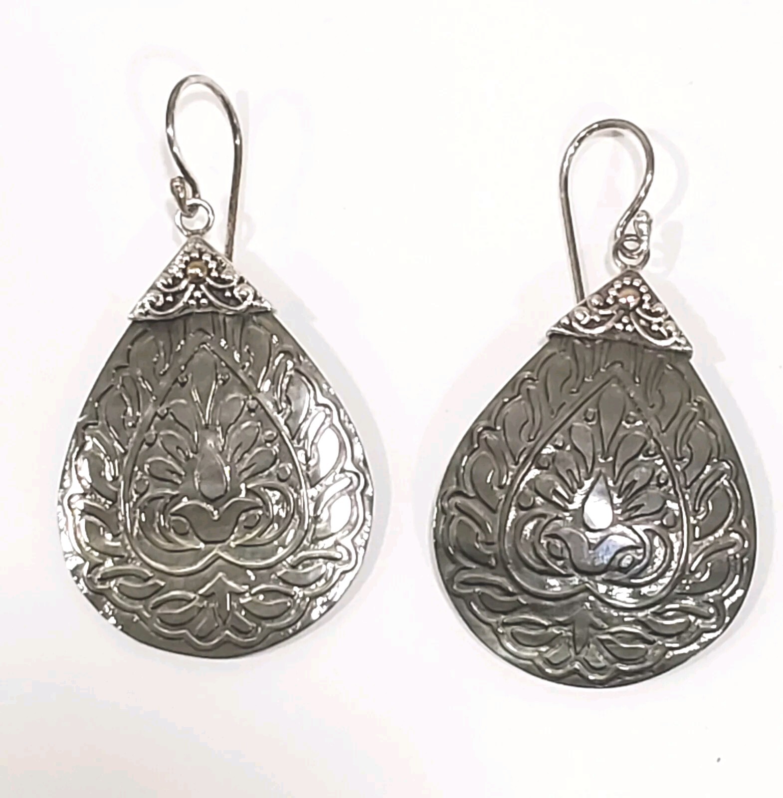 Designer ROBERT MANSE 18K Yellow Gold Accents 925 Sterling Silver Shell Earrings