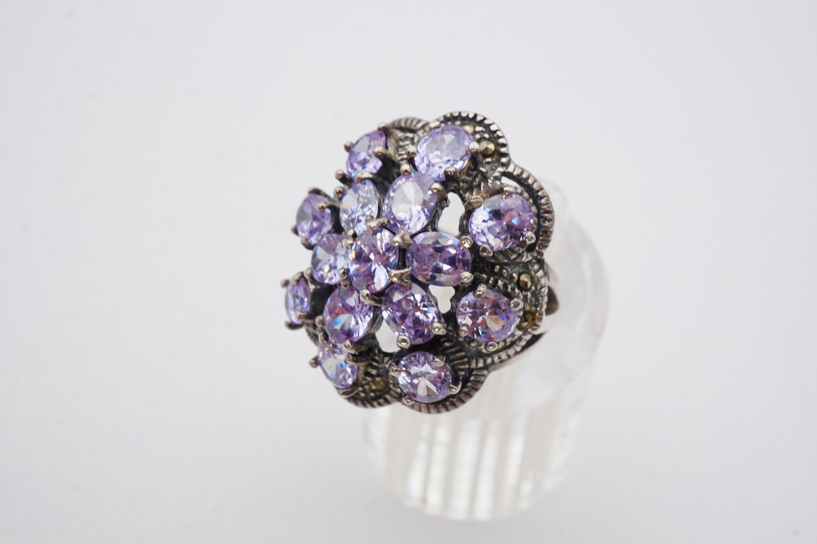 Vintage Sterling Silver 925 Marcasite CZ Ring Size 5
