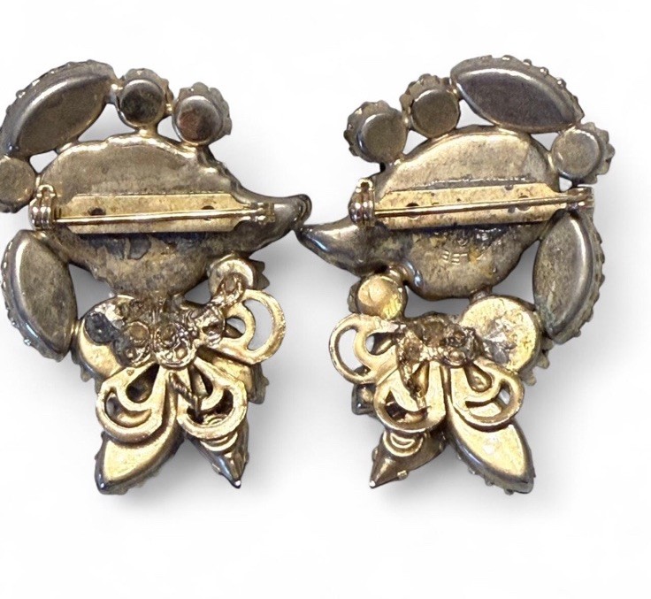 Vintage 1950s Edlee Signed Rhinestone Scatter Pin Pair