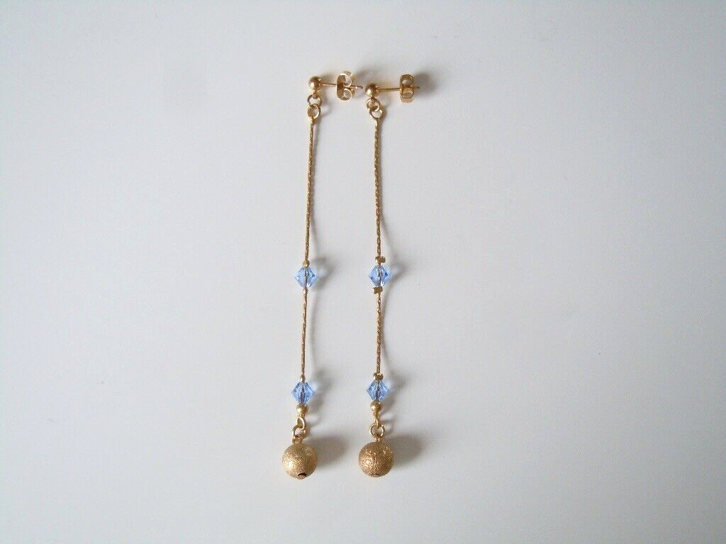 Earrings Ball & Glass Blue Metal Gold Tone 4.3 G/H: 7.2 Cm