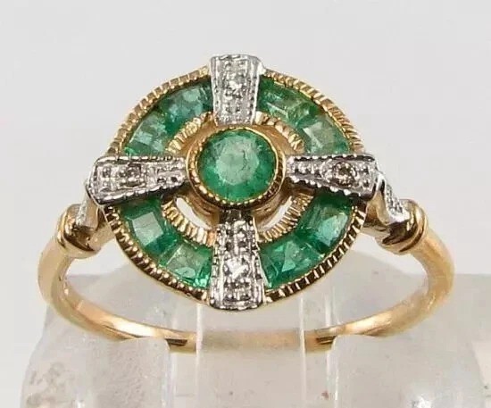 2Ct Art Deco Style Lab Created Diamond & Emerald Engagement 14K Gold Finish Ring