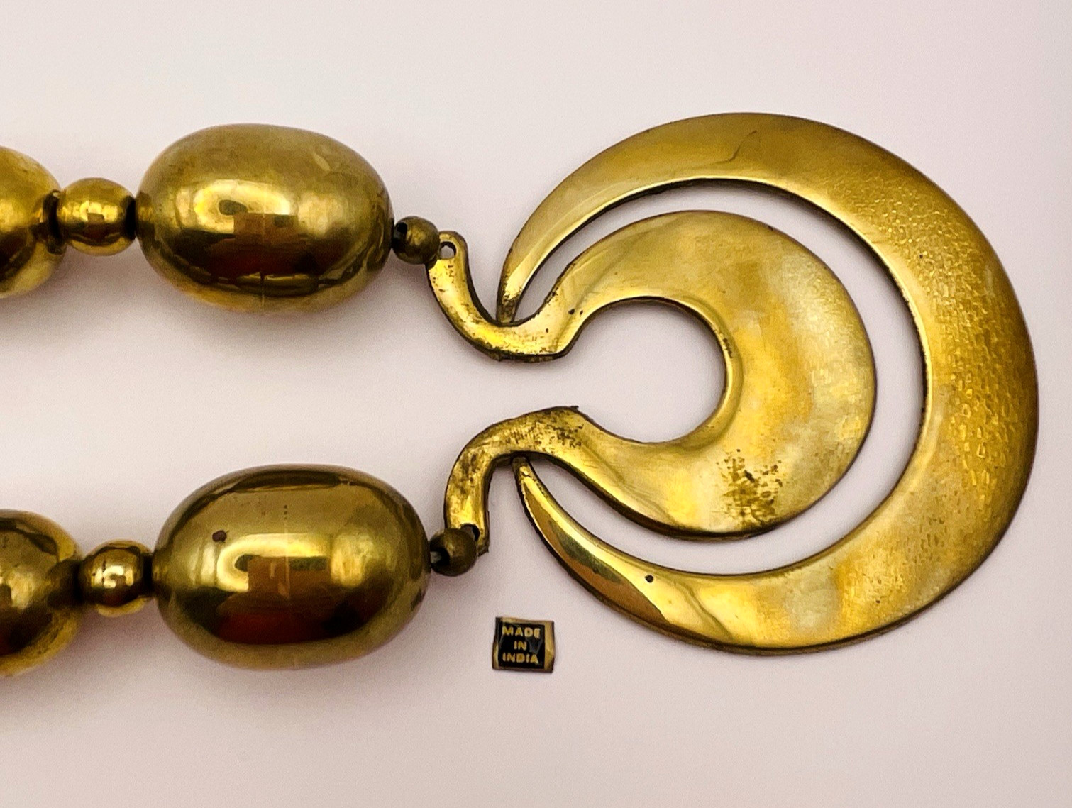 Vintage Artisan Statement Brass Made in India Necklace and Earrings