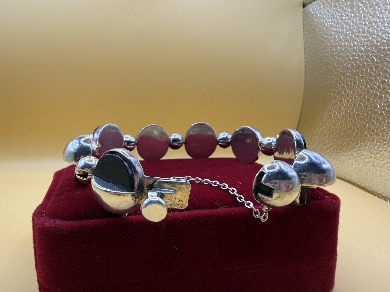 Antonio Pineda 970 Silver Black Onyx Modernist Bracelet Taxco – Eagle 21 – 74.8g