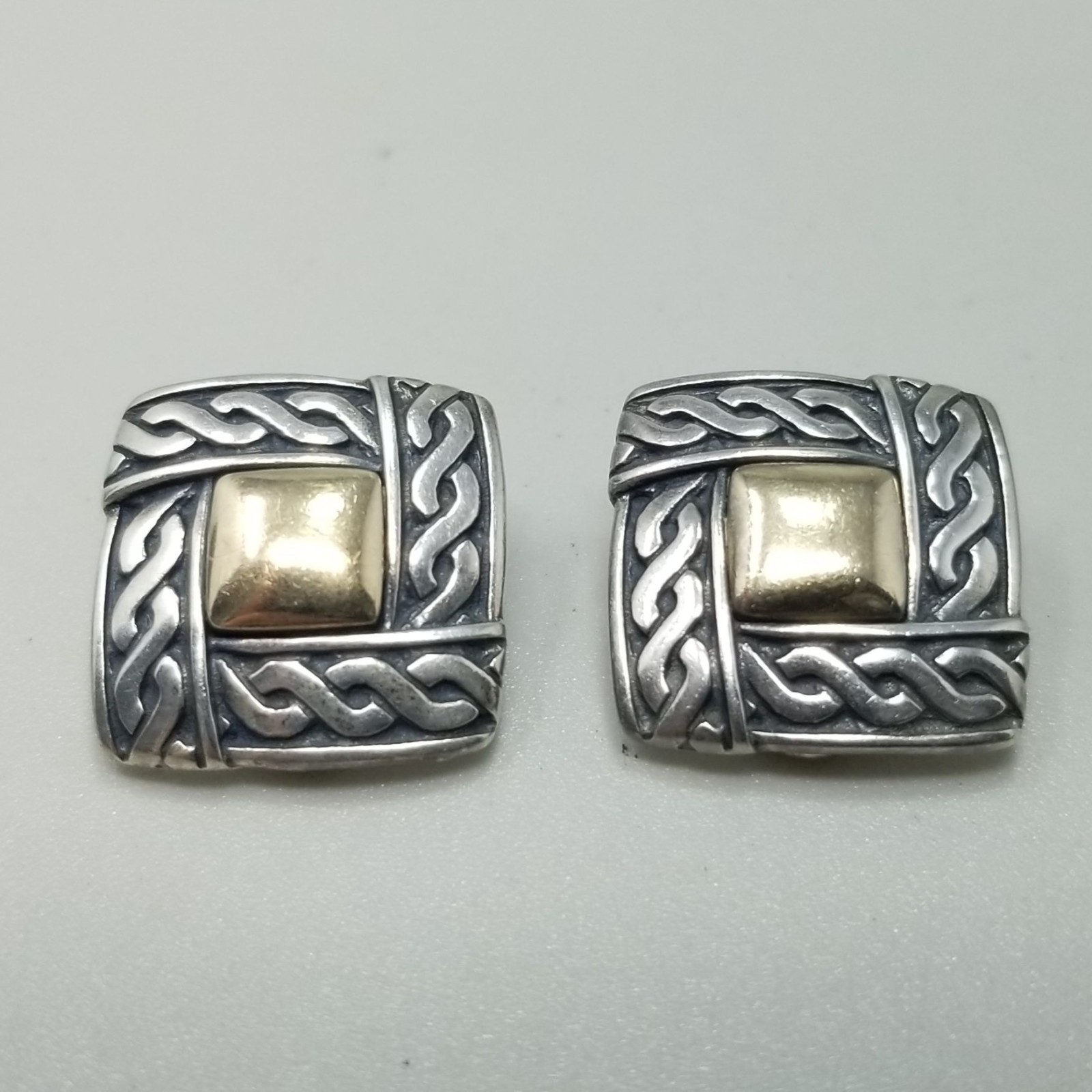 Retired James Avery 14k and Sterling Silver Celtic Square Clip On Earrings