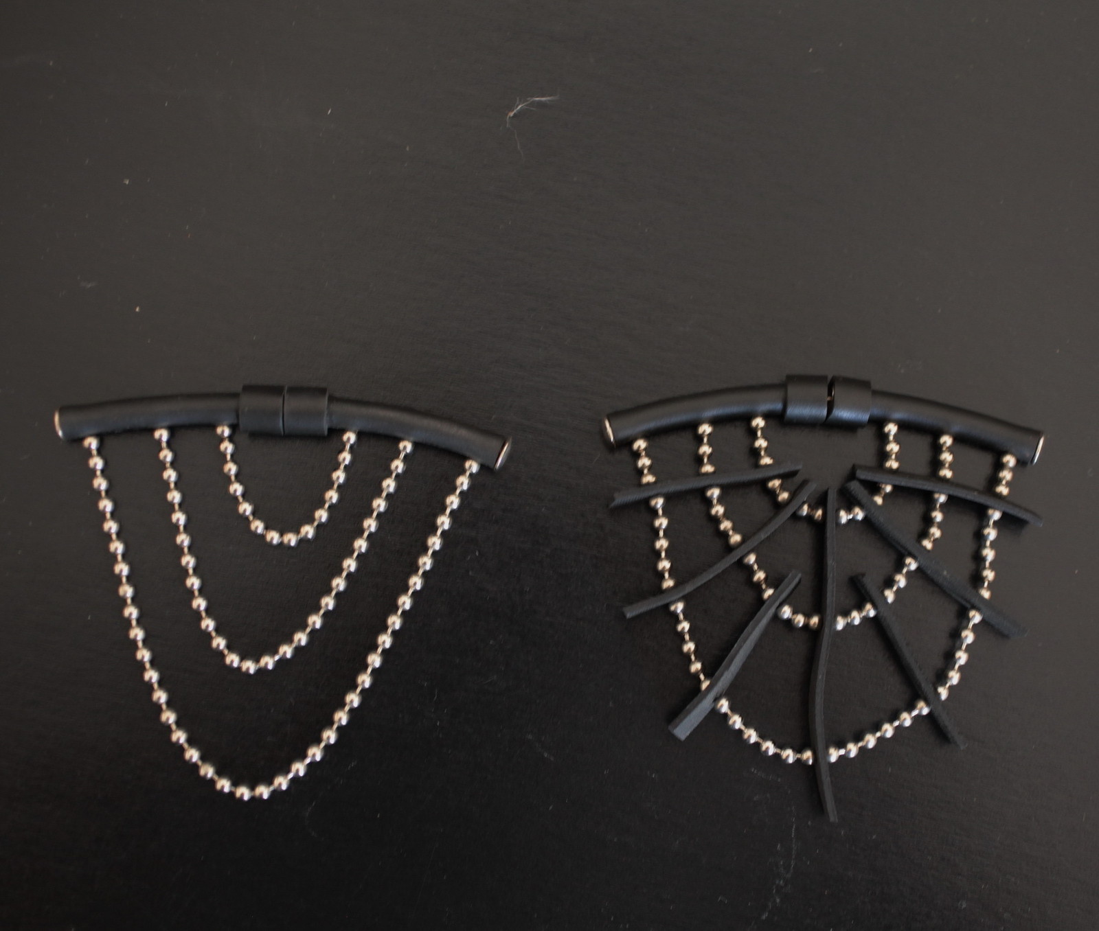1980s Pair of Black Ball Chain Rubber & Metal None-Identical Earrings Jewelry