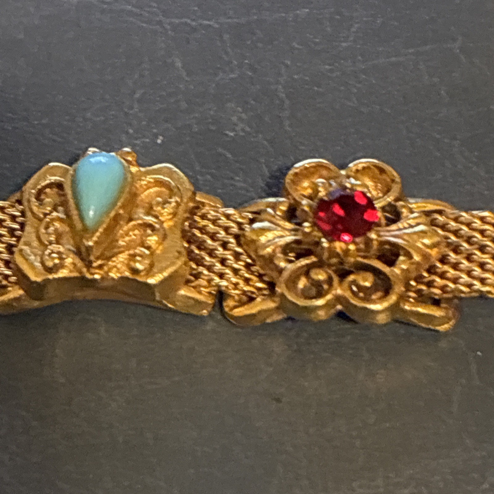 Vtg FLORENZA Victorian Revival Style Slide Bracelet Mesh 7 Embellished Slides 7”