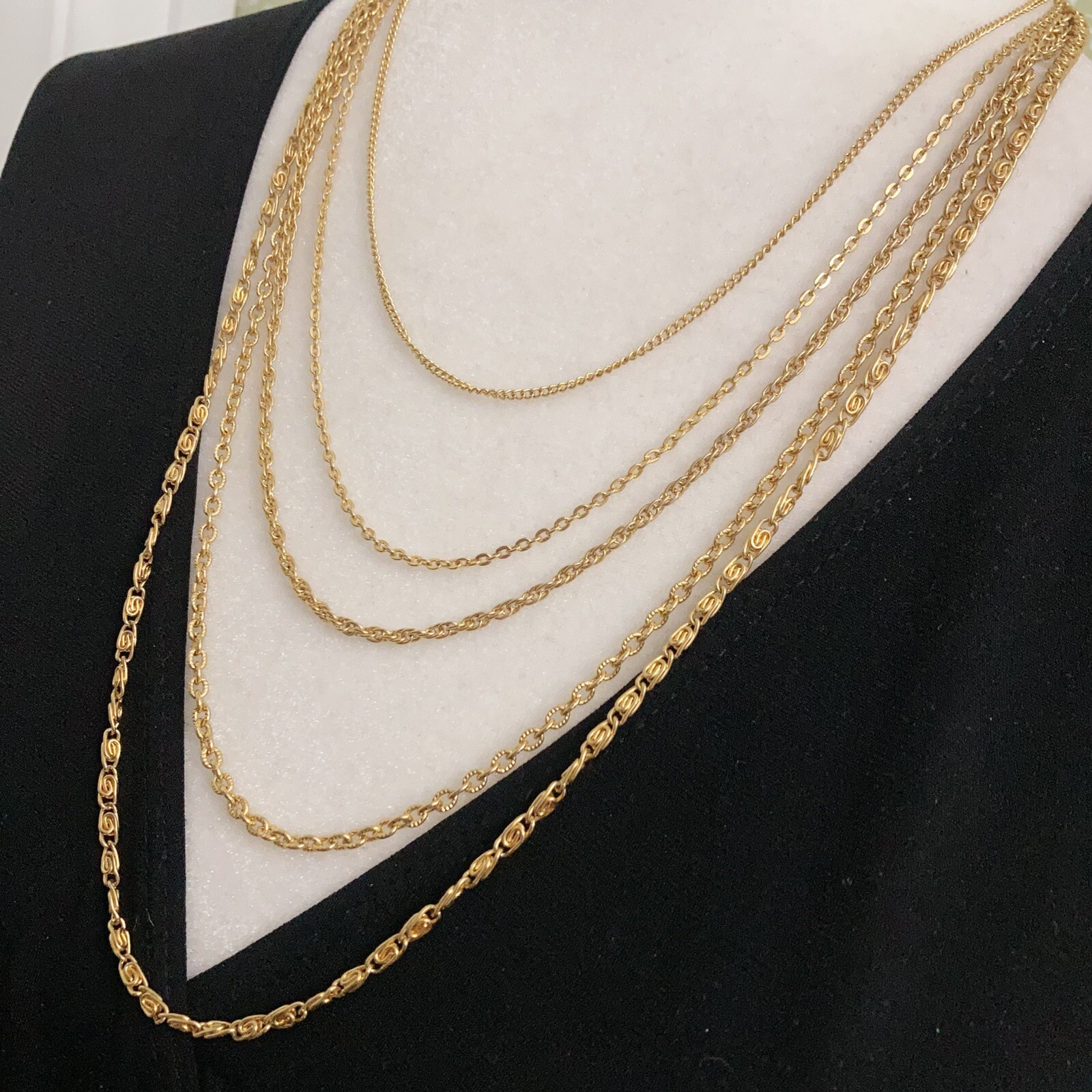 Vintage Multiple Strand 5 Strands Gold Tone Chain Necklace