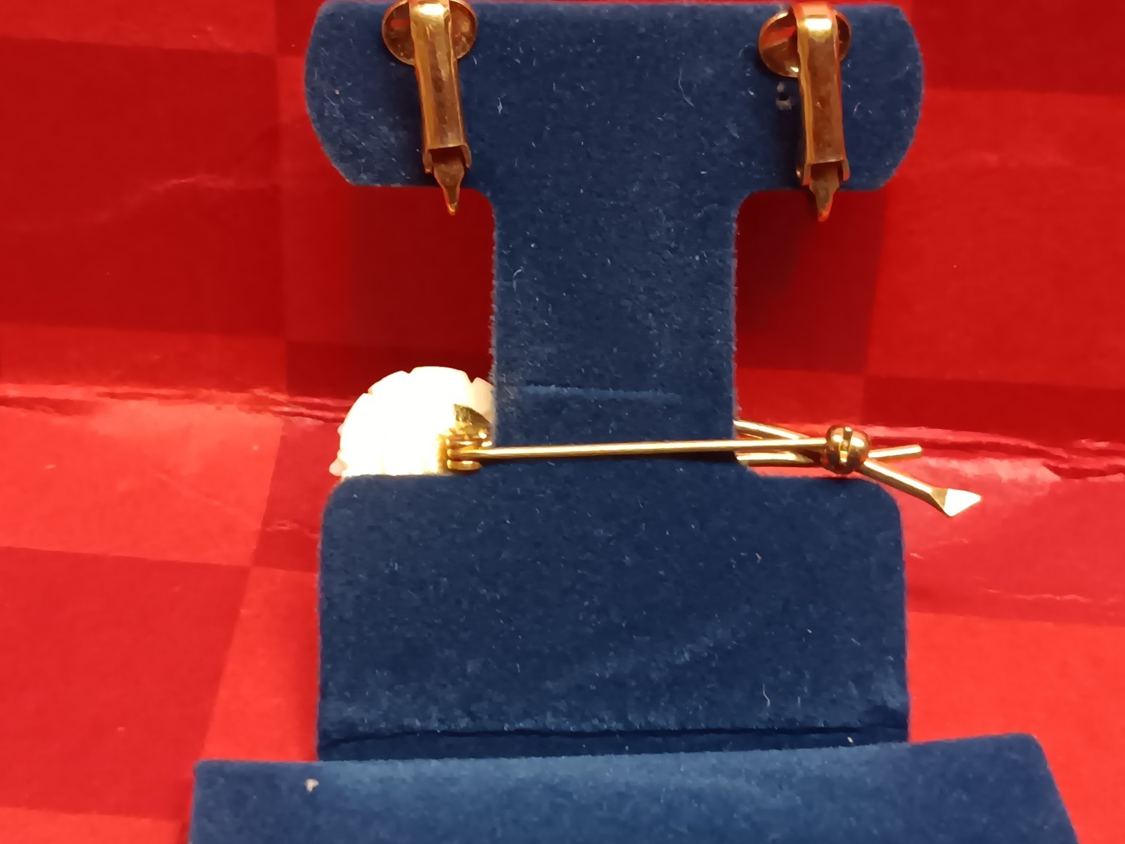 WINARD Carved White Rose 12kt Gold Filled Clip Back Earrings, Brooch & Necklace