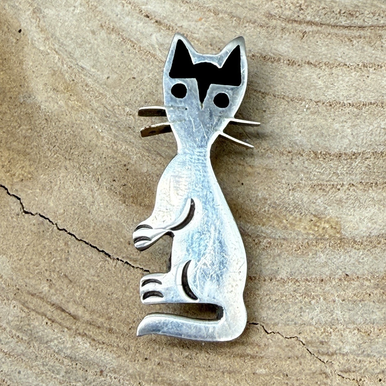 Vintage Mexico 925 Sterling Silver Cat Brooch Modernist Kitty Pin Cat Lovers