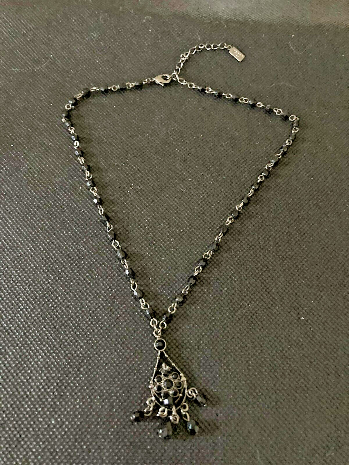 Vintage 1928 Brand Victorian Reproduction Necklace Black Wire Beaded Drop