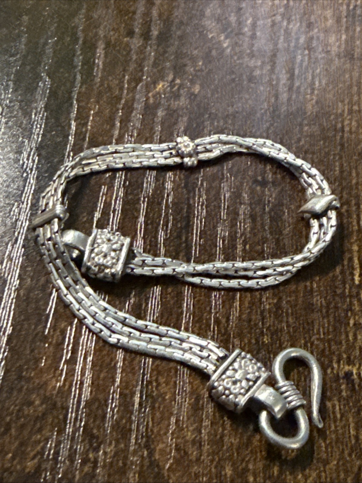 Vintage Bracelet 3 Strands Chain Sterling Silver 925 Ends With floral engravings