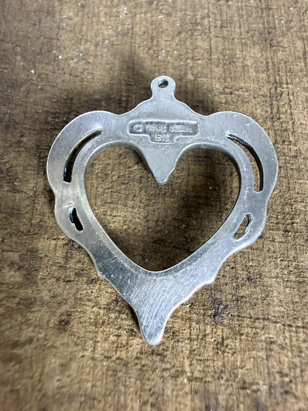 Vintage 1976 Avon Open Heart Pendant Silver Tone Floral Charm Cottagecore