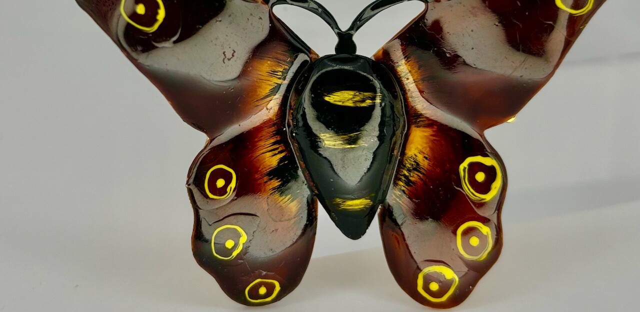 VTG SIGNED ORIGINAL BY ROBERT BUTTERFLY BROOCH PIN WARM BROWN HAND PAINTED