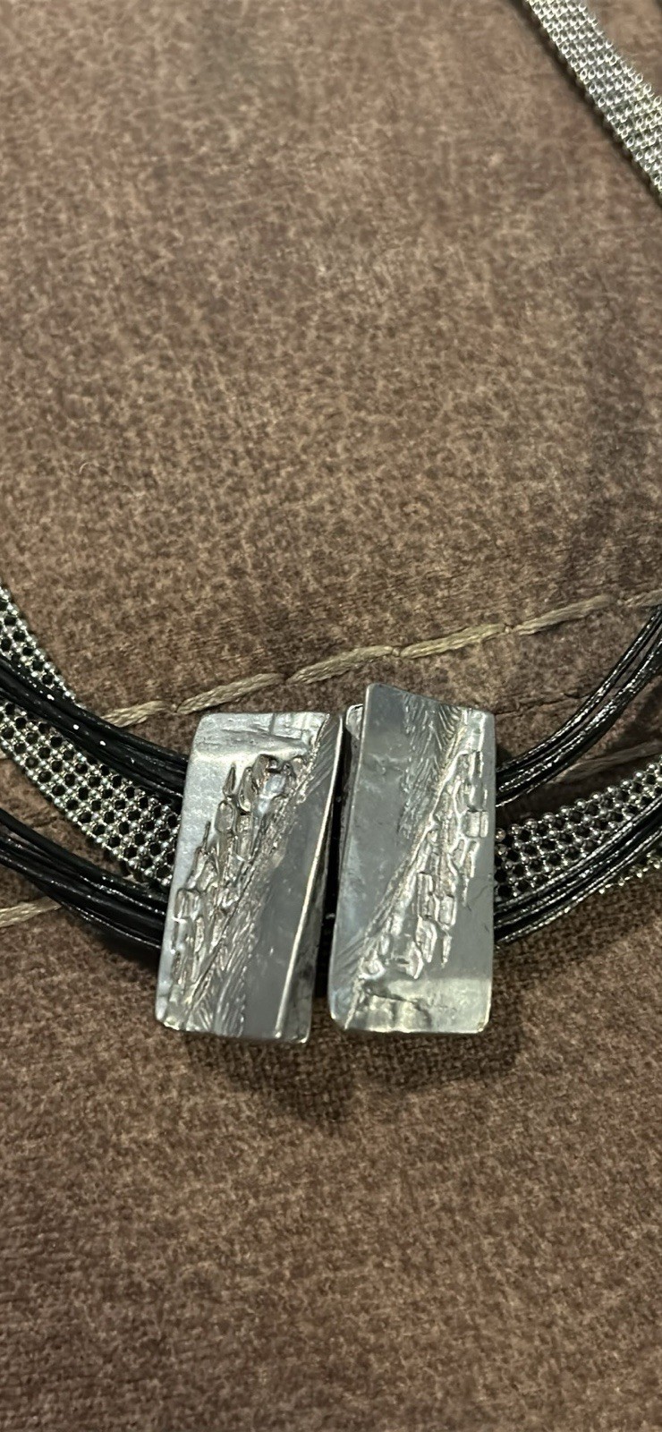 Anne Marie Chagnon Modernist Brutalist Necklace 17.5-20” Mixed Metals & Cord