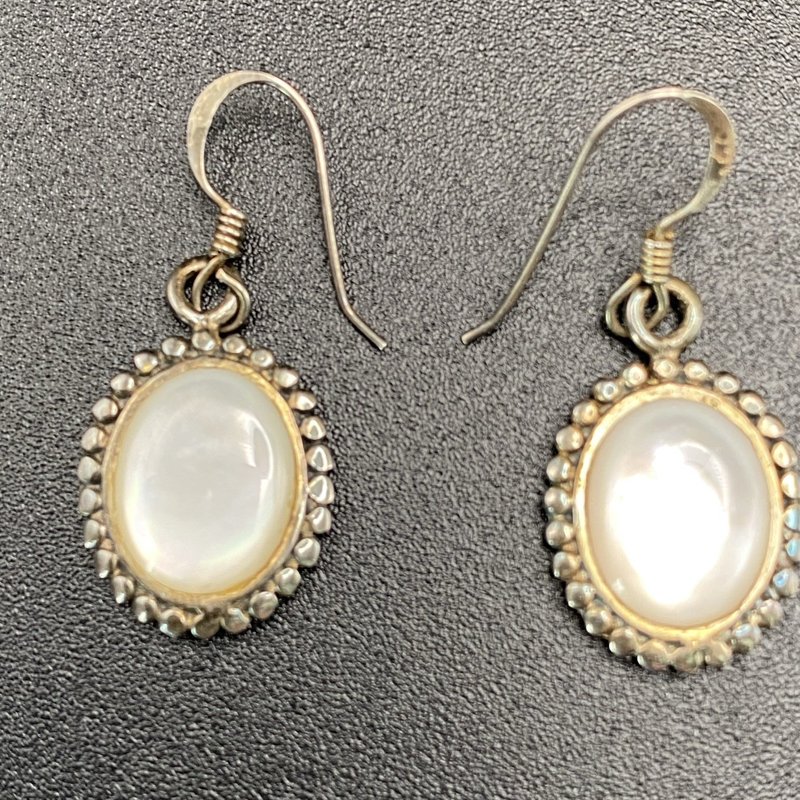925 Sterling Silver Mother Of Pearl Silver Tone Vintage Earrings Fish Hook