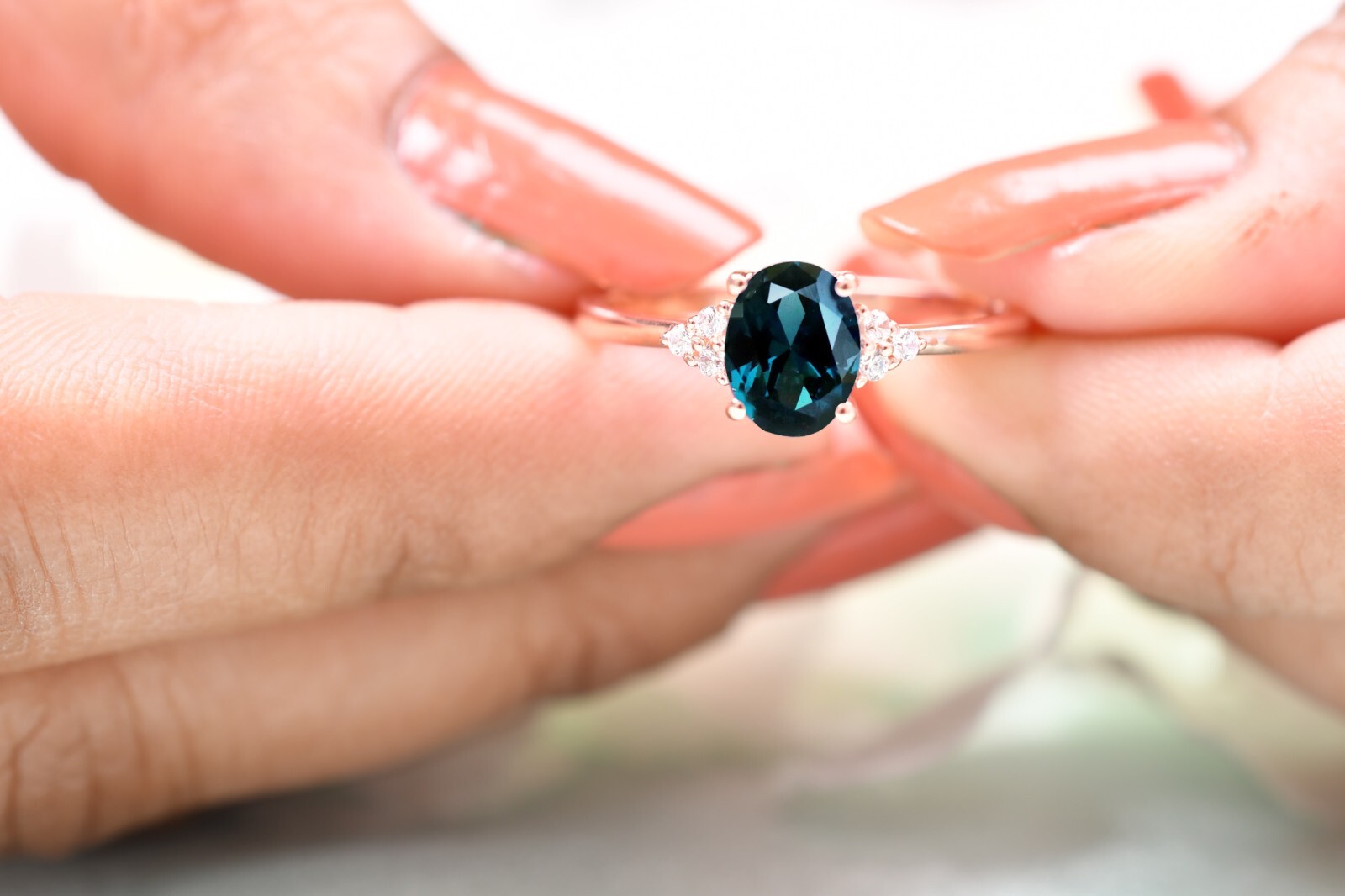 Oval London Blue Topaz engagement ring 7Stone Ring topaz promise ring Gifts For