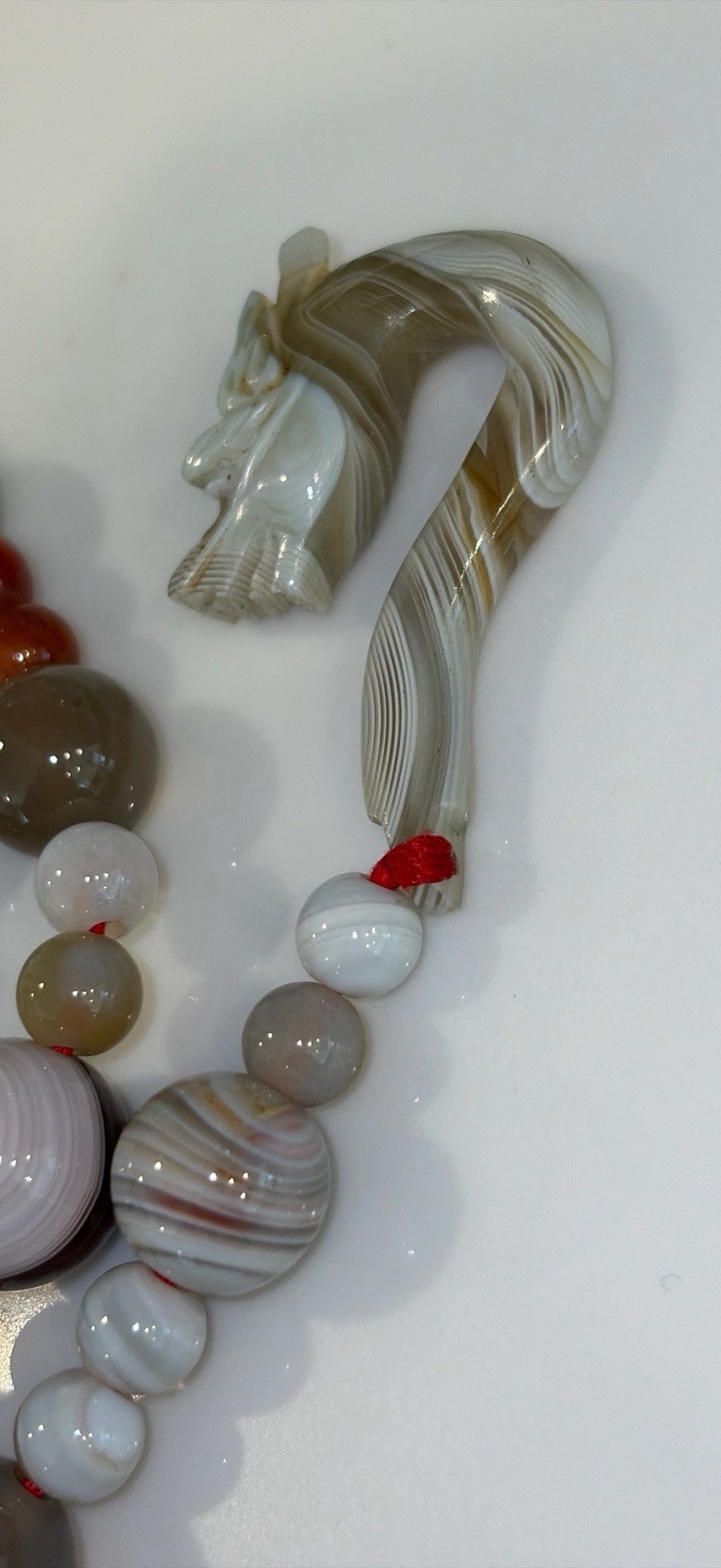Gorgeous Asian Agate Bead Necklace With Carved Dragon Head Toggle closure