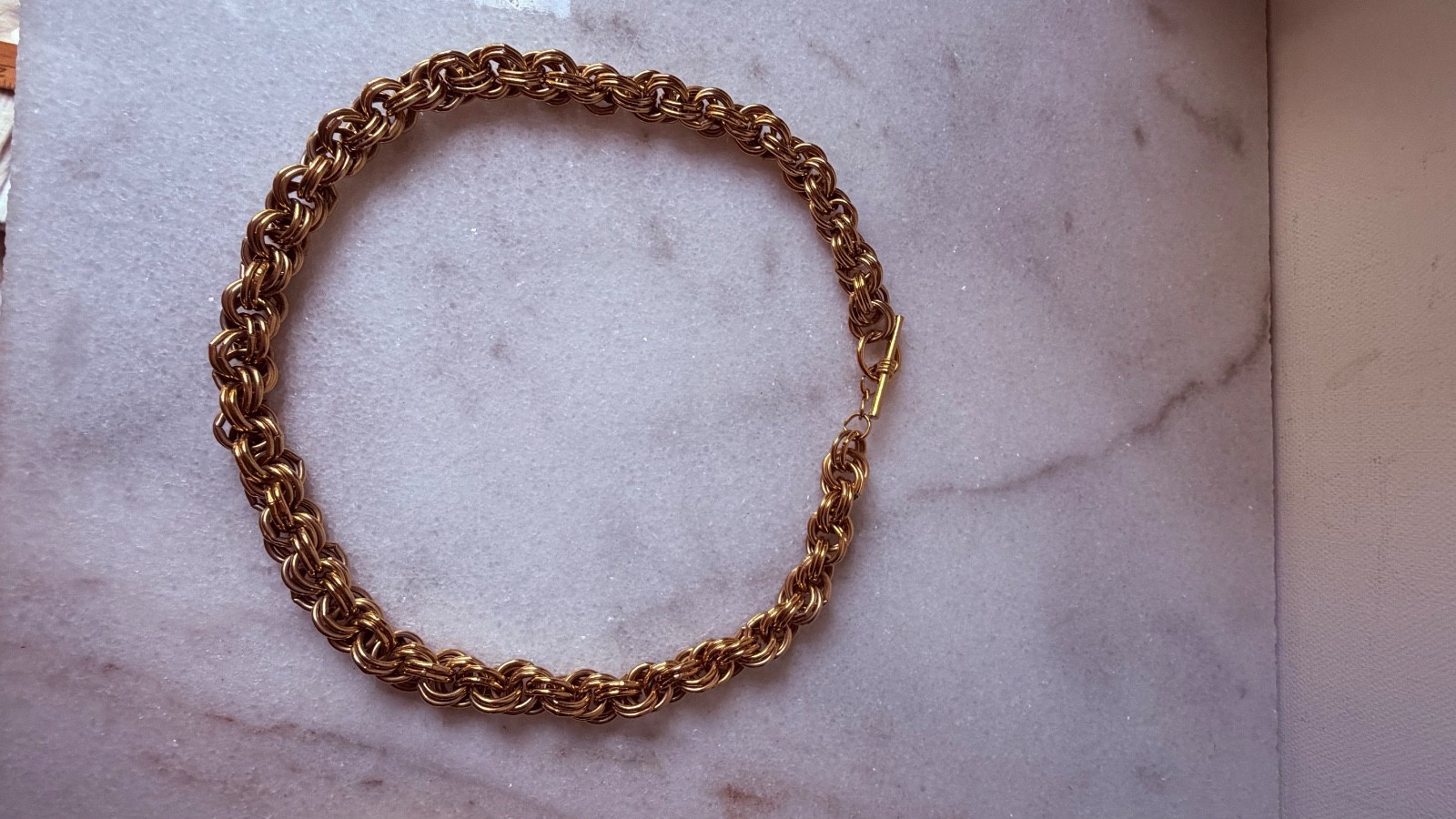 Vintage Signed Gold Brass Plated Chain Link Necklace Choker 17” Elegant…