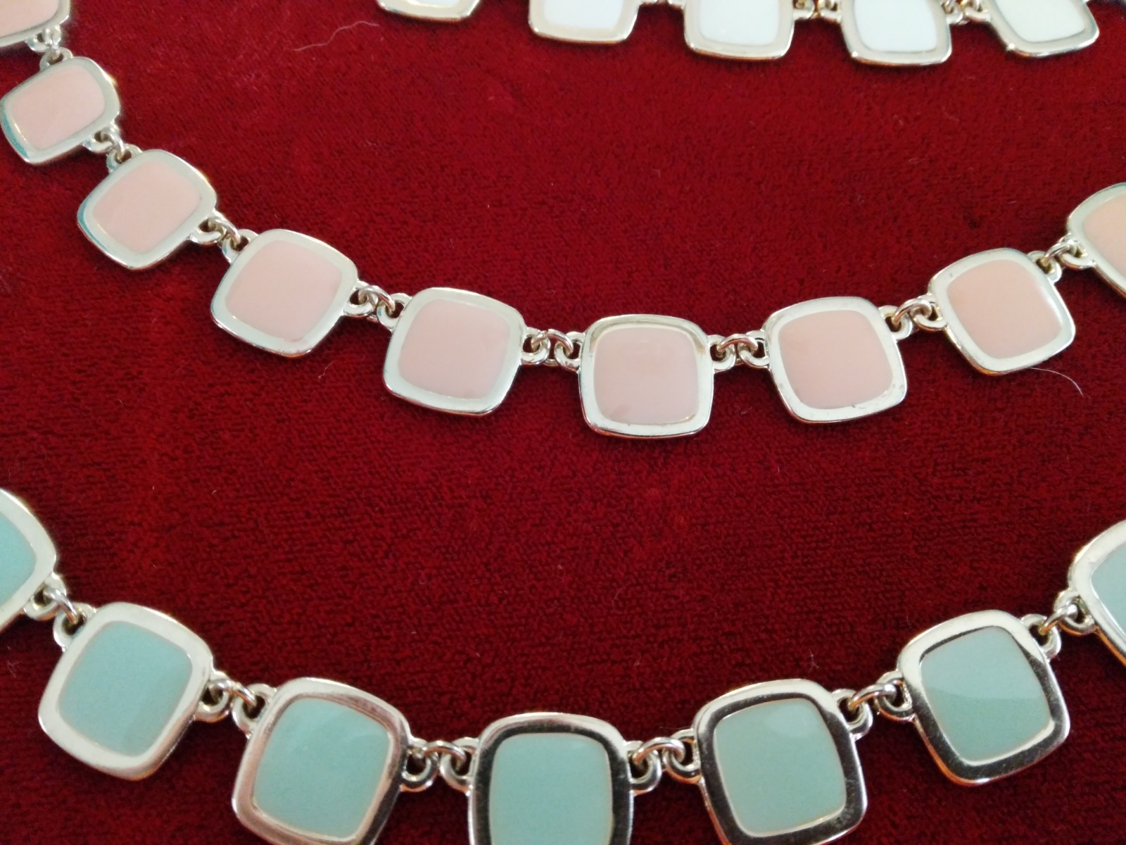 5pc Necklace Lot Enamel Acrylic Metal Rice Pearls Multi Strand Pastel Art Beads