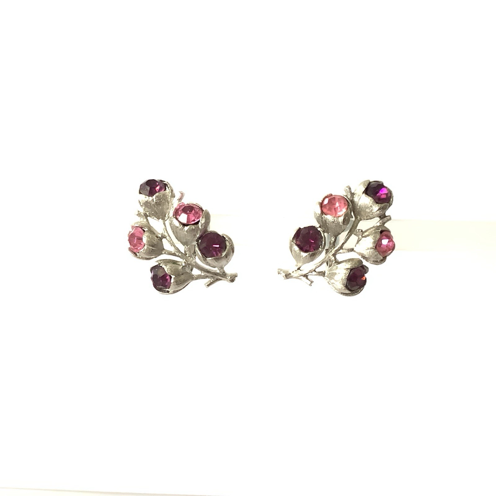 Vintage Sarah Coventry Wisteria Clip On Earrings 1962 Pink Purple Rhinestone