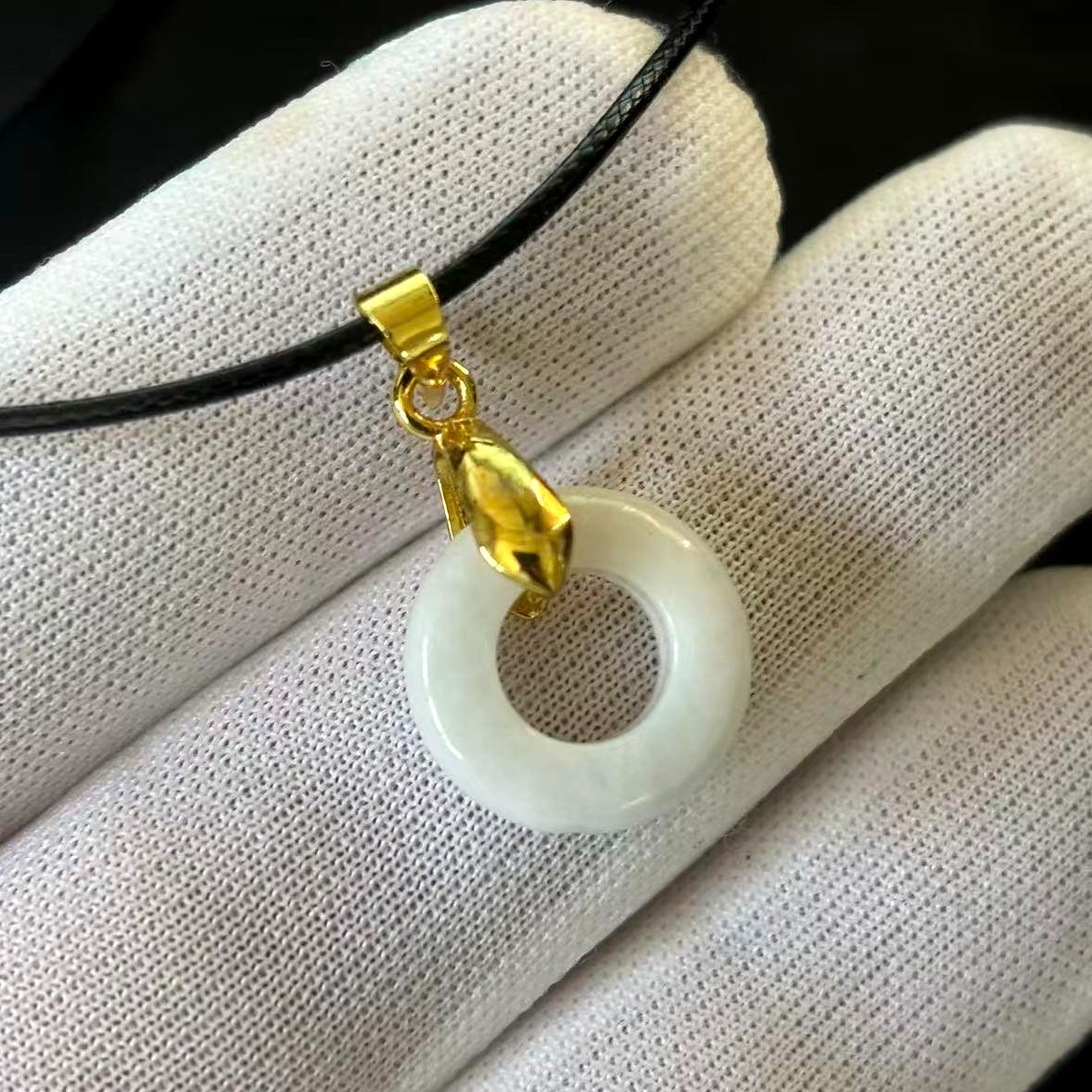 Natural White Jade Jadeite Small Ring Pendant Charm 15x15mm, Free Necklace