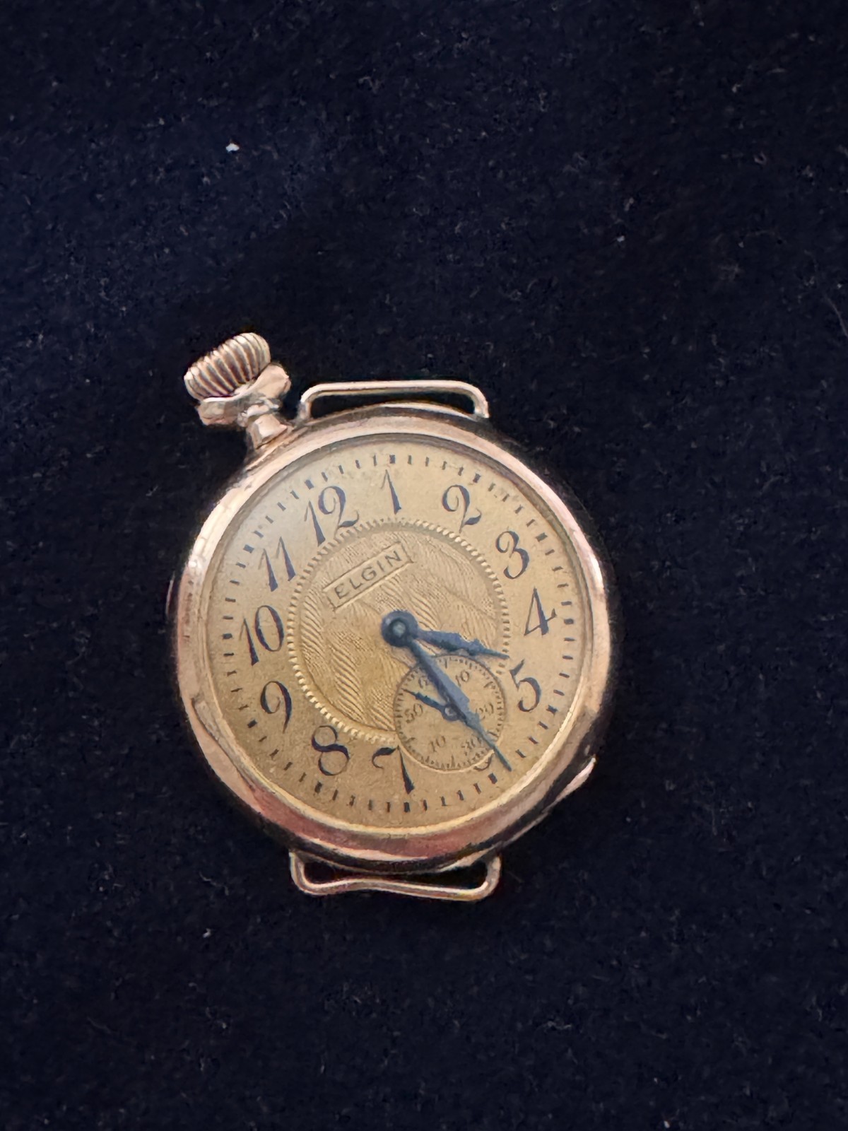 Antique Elgin 14K Gold Trench Watch, 1914 Production Year.