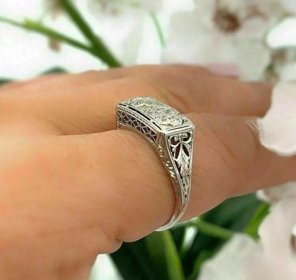 Art Deco Style 2.55Ct Round Cut Lab Created Diamond 925 Silver Anniversary Ring