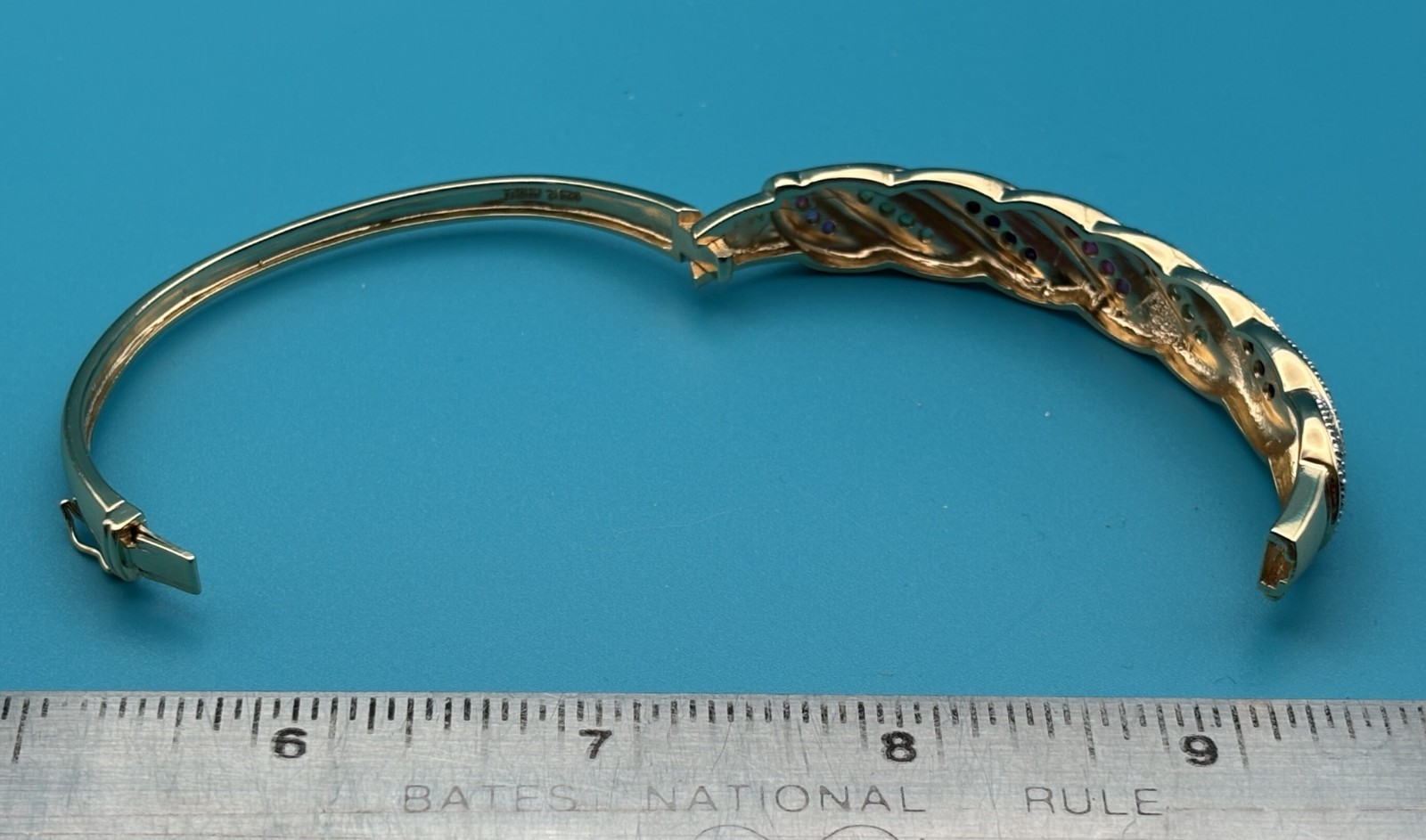 Vintage Vermeil Gold Over Sterling Multi-Gemstone Braided Ribbon Bangle 7″