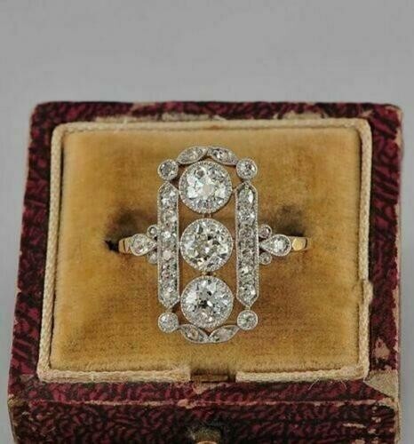 3.0Ct Three Stone Lab-Created Diamond Halo Cocktail Ring Art Deco Style Silver
