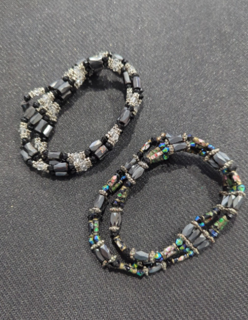 Vintage Magnetic Hematite Beaded Necklace or Bracelet Set of Two