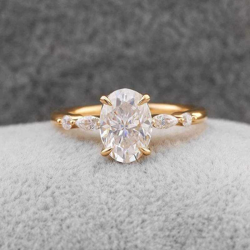 2.10TCW Multi Stone White Moissanite & 10K Yellow Gold FN Anniversary Women Ring
